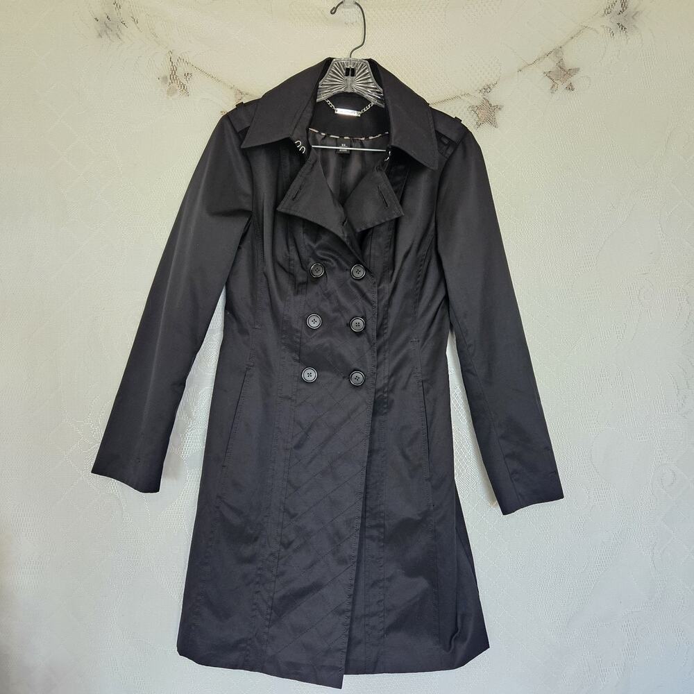 White House Black Market XSmall Black Double Breasted Trench Coat Twill Lined